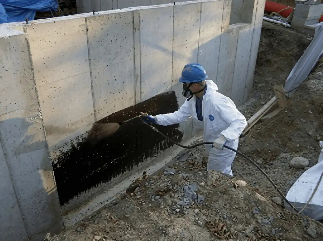 Professional waterproofing the exterior walls of the basement in Yonkers, NY