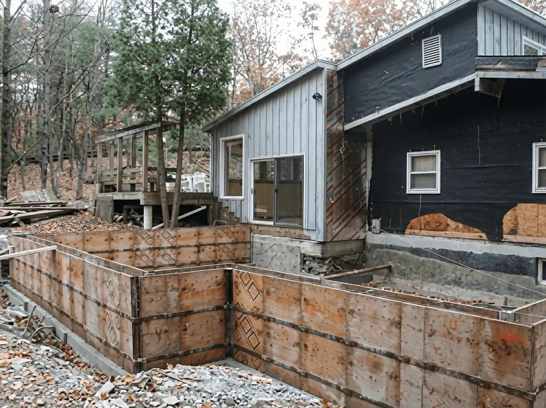 Prepared site with foundation forms for home remodeling and addition project in Yonkers, NY